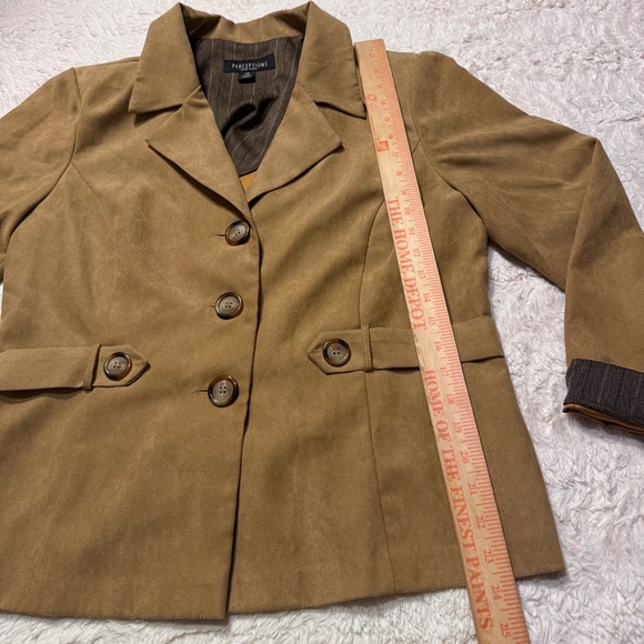 Vintage 90’s Perceptions Cropped Trench Style Jacket Size 14 tan brown blazer - Picture 5 of 9
